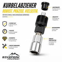 BikePeak Kurbelabzieher für Fahrradkurbeln – Stahl, mit Adapterkappe