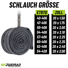 2x Schwalbe Fahrradschlauch AV 7 20 Zoll AV 40 mm 40/62-406 mit Reifenheber