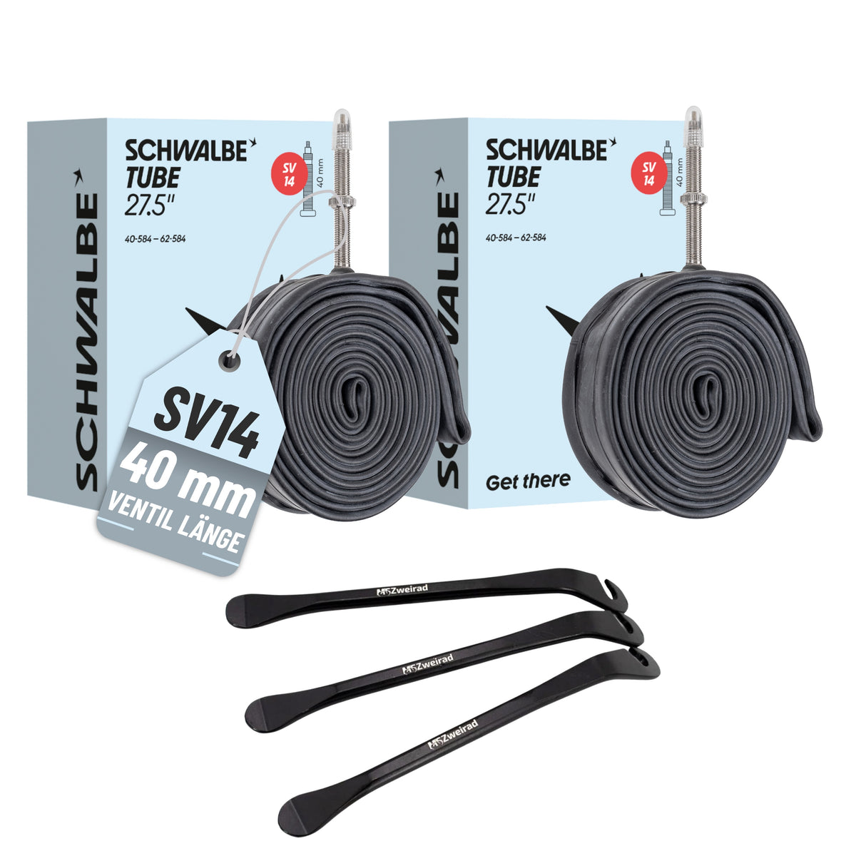 2x Schwalbe Schlauch SV14 40mm (27,5") 40/62-584 Modell 2026 mit Reifenheber