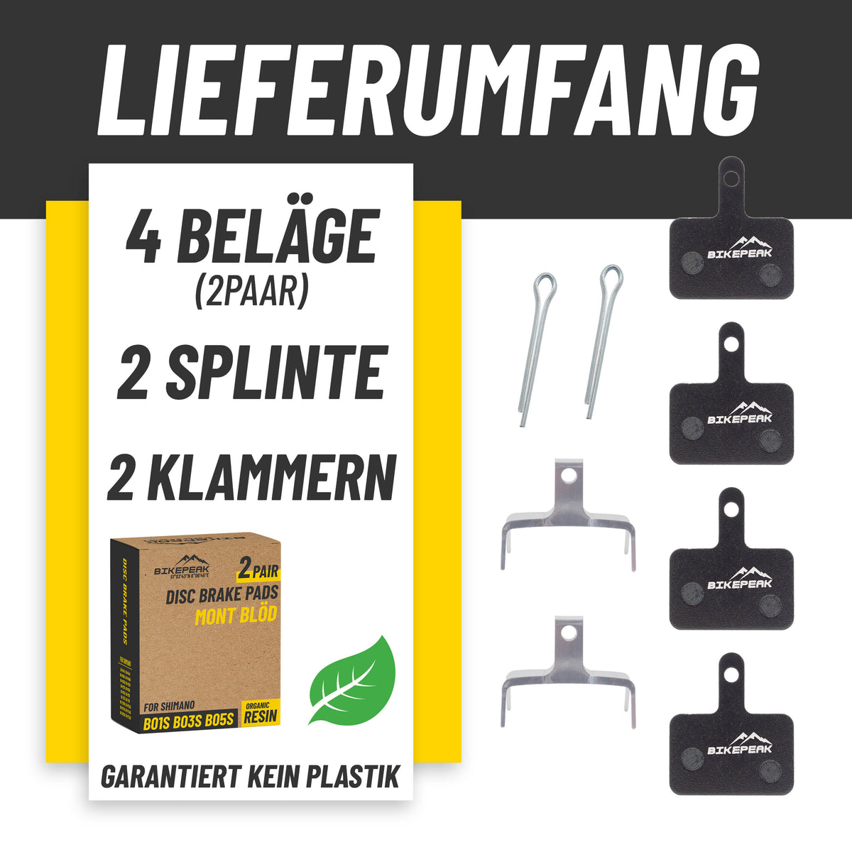 BikePeak 2er Set Scheibenbremsbeläge Mont Blöd - für Shimano B01S B03S B05S aus Organic Resin