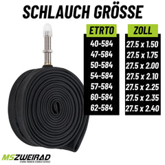 2x Schwalbe Fahrradschlauch 27,5 Zoll AV21 40 mm 40/62-584 + Reifenheber