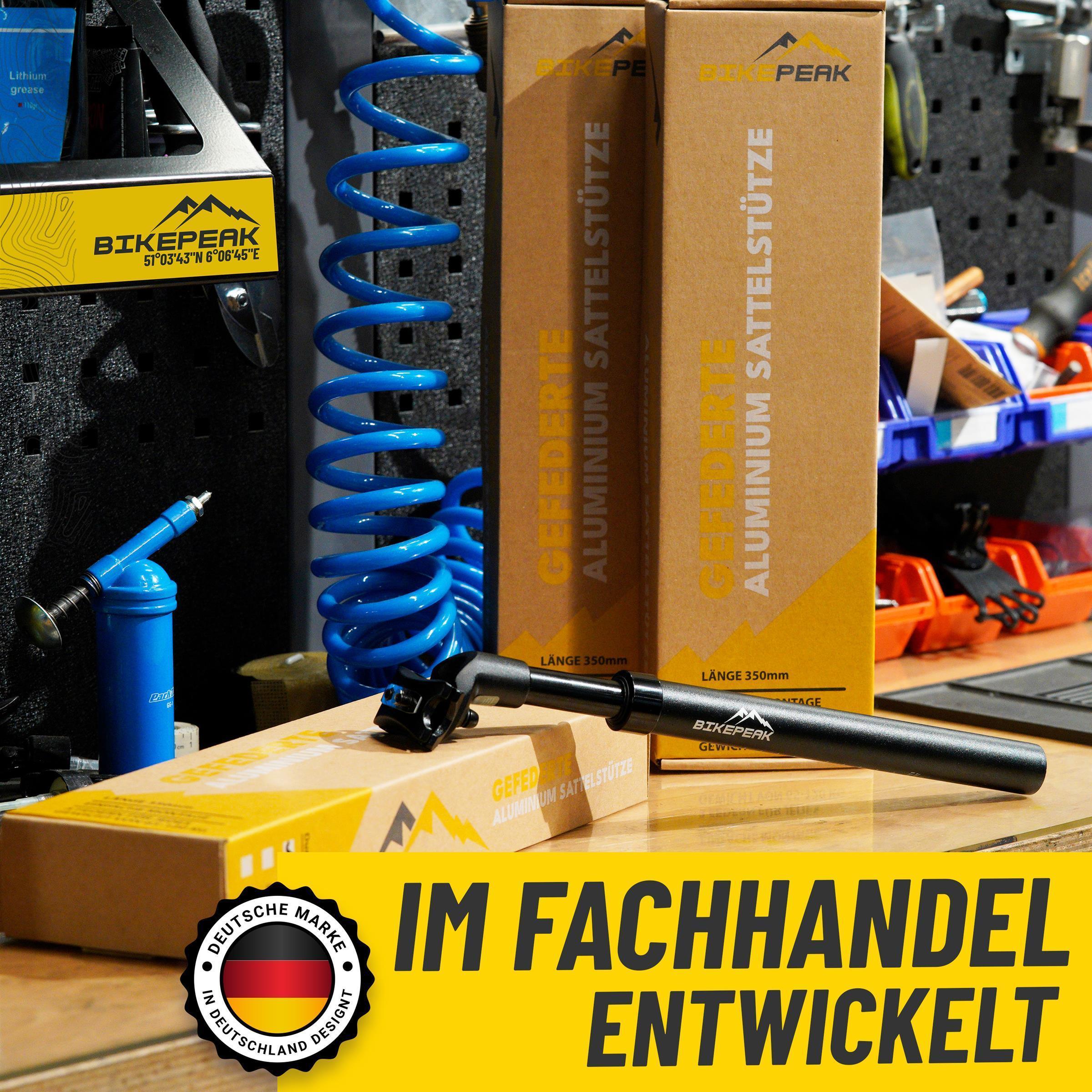 sattelstütze 28 6 gefedert BikePeak Federsattelstütze Ø wählbar 350mm schwarz inkl. 4 Wechselfede – MSZWEIRAD