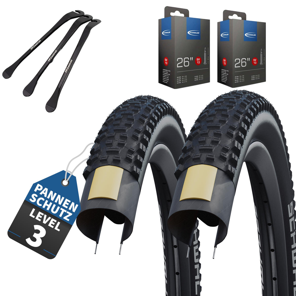 2 x Schwalbe Reifen Rapid Rob Schwarz 26 x 2,25 (57-559) + Schlauch wahl + MSZweirad Reifenheber