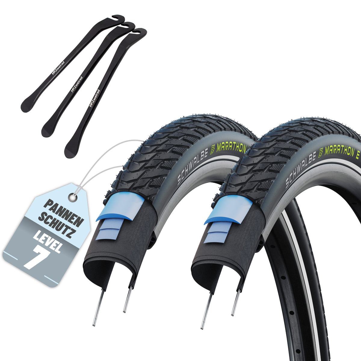 2er Set Schwalbe Reifen Marathon E-Plus Schwarz Reflex 27,5 x 2,00 (50-584)“ + Reifenheber