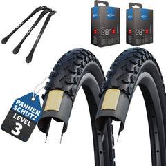 2er Set Schwalbe Reifen Land Cruiser schwarz 28 x 1,40 (37-622)" + Wählbar Schläuche + 3 Metall Reifenheber E Bike